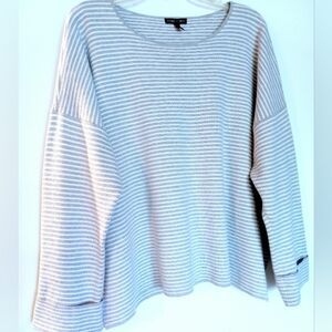 EILEEN FISHER Relaxed Gray and White Boxy Cotton/Silk Knit Pullover Size Large